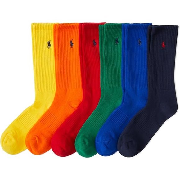 POLO Ralph Lauren Double Logo Polo 93 Crew Socks 6-Pack Size 10-13 - Picture 5 of 7